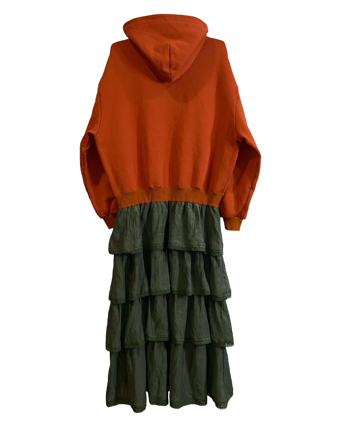 Celestial Cut Hoodie Dress - Orange/Olive [PRE-ORDER]