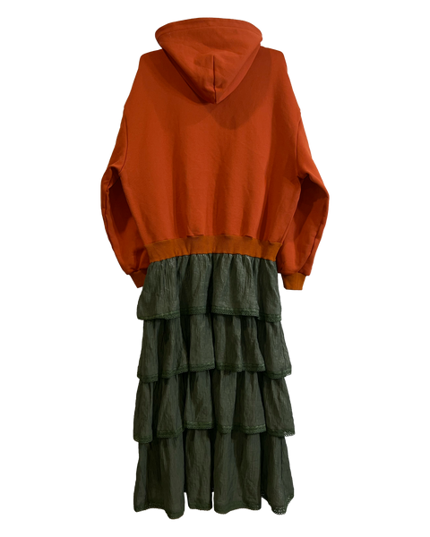 Celestial Cut Hoodie Dress - Orange/Olive [PRE-ORDER]
