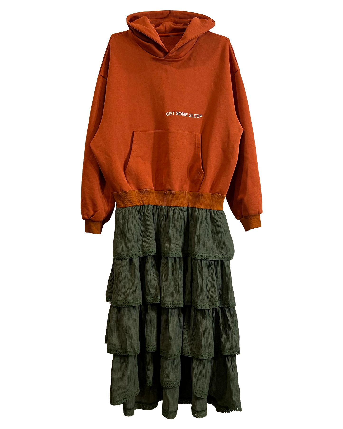 Celestial Cut Hoodie Dress - Orange/Olive [PRE-ORDER]