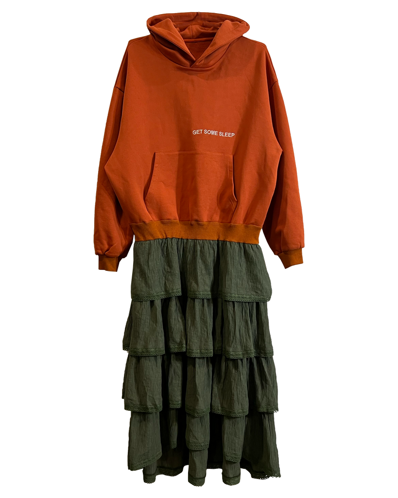 Celestial Cut Hoodie Dress - Orange/Olive [PRE-ORDER]