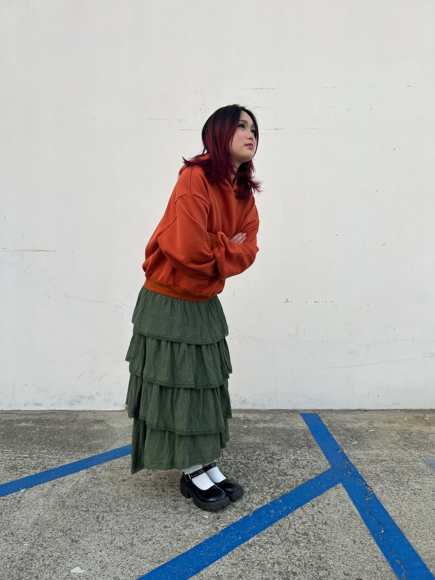 Celestial Cut Hoodie Dress - Orange/Olive [PRE-ORDER]