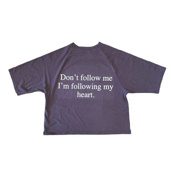 Don't Follow Me - Rabbit Grey Raglan Boxy Tee Shirt