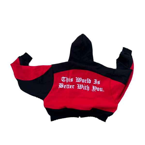 This World Is Better With You - Embroidered Black & Red Zippy